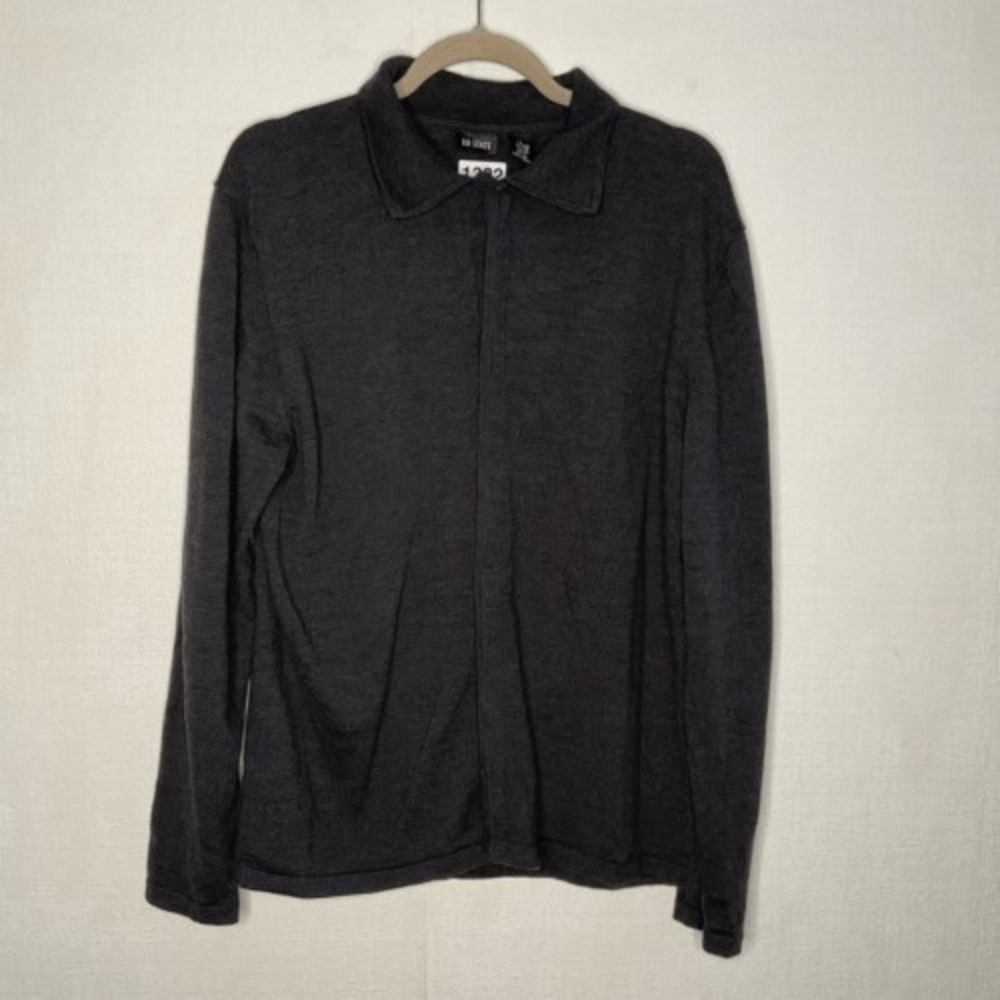 111 State Dark Gray Collared Button Front Cardigan Men L Hong Kong Wool‎